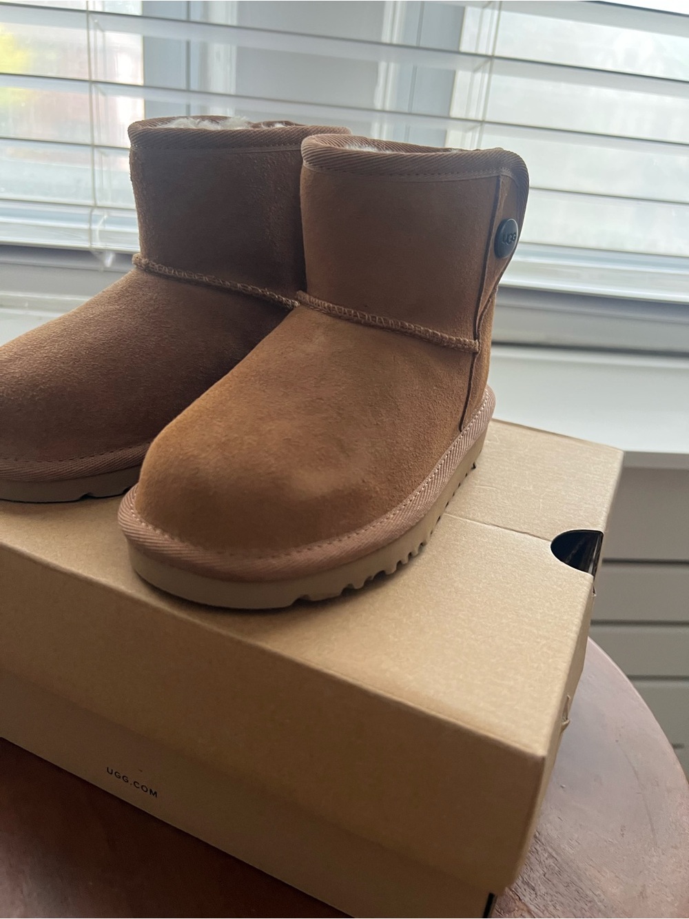 UGG Kids Short Chestnut Suede Button Boot
